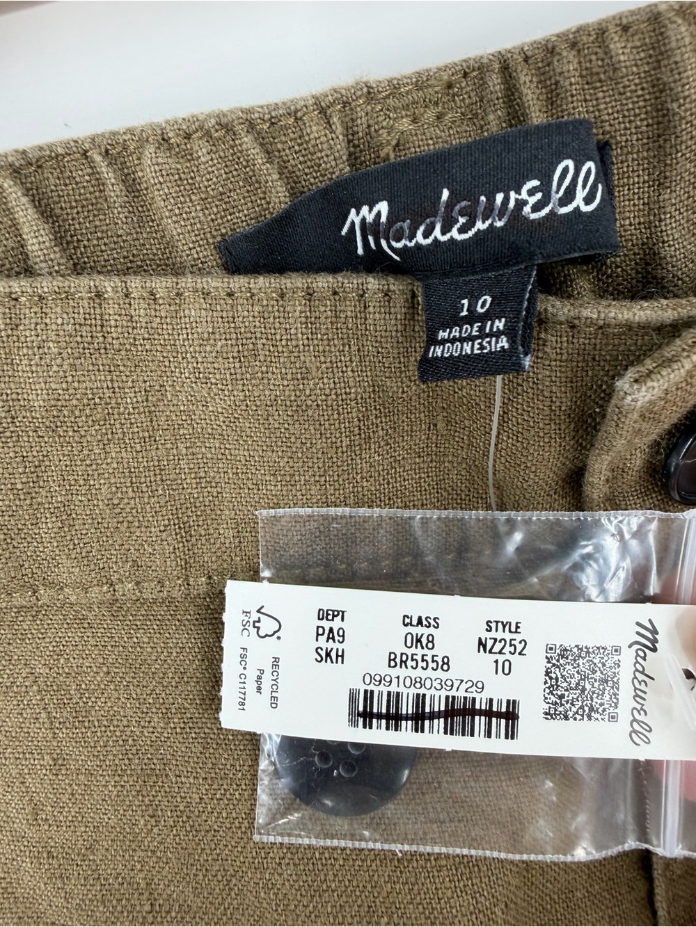 Madewell 100% Linen The Zoe Relaxed Straight Pant in safari khaki Size 10 - Picture 3 of 9